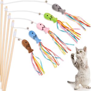 Cat Teaser Wand with Ribbon Bell and Catnip